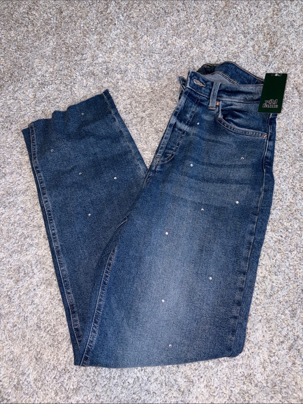 wild fable Dark Blue Straight-Leg Jeans with Stud Accents